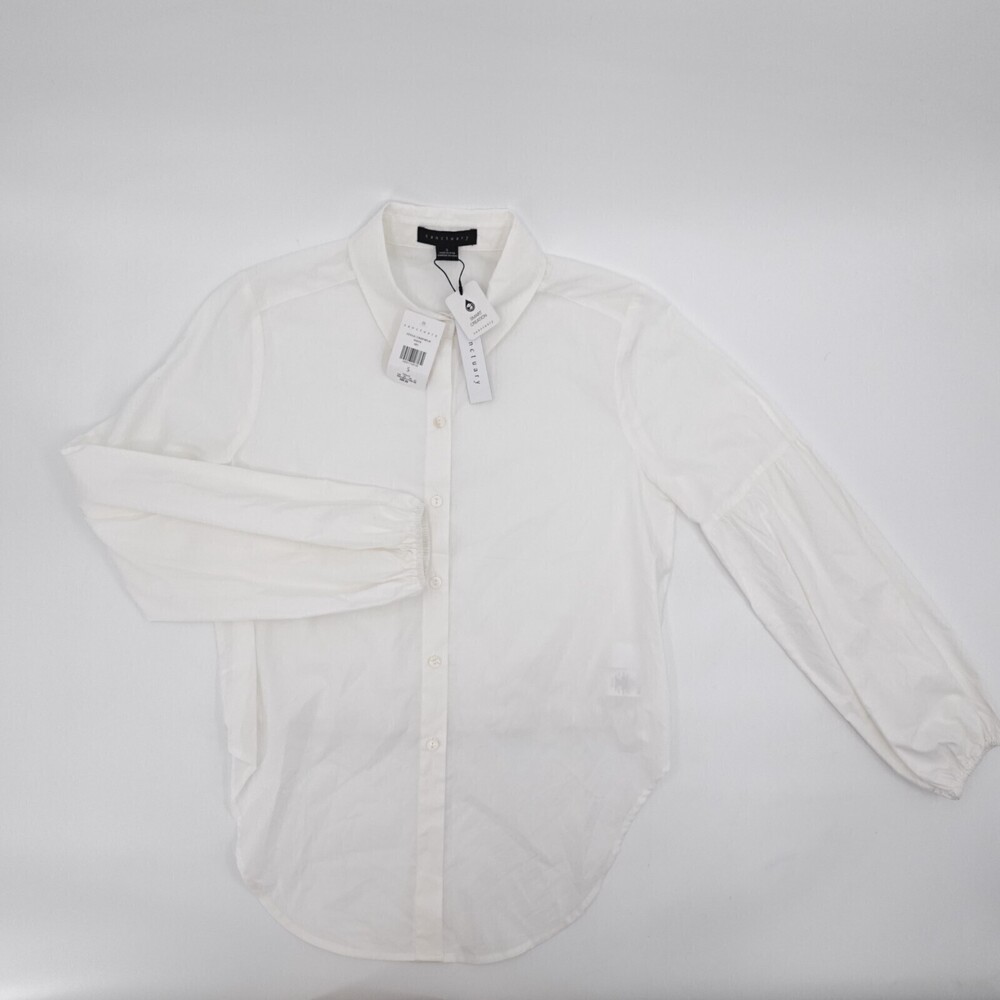 NEW Anthropologie Sanctuary Shirt Womens Small White Button Long Sleeve Elastic